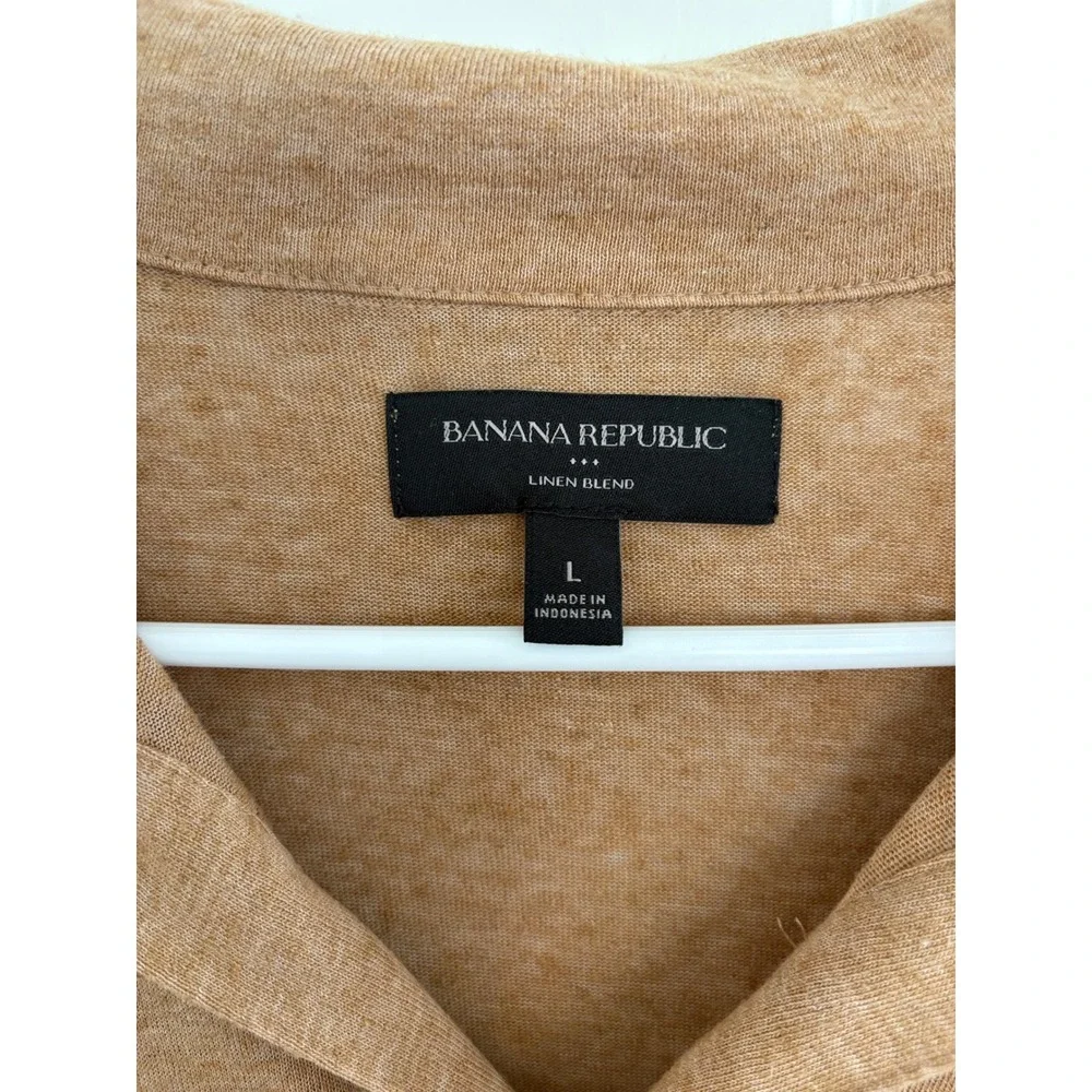 Banana Republic Factory Mens Linen Blend Johnny Collar Polo Shirt Tan Large